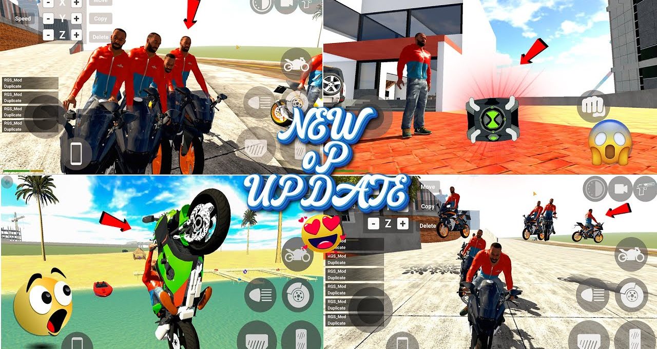 Multiple motorcyclists performing stunts and riding bikes in a bright open environment