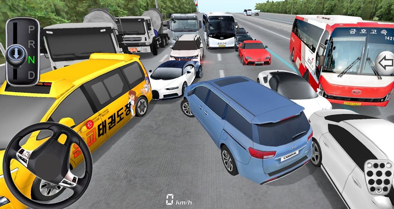 Multiple cars and buses stuck in a multi-vehicle traffic jam on a highway