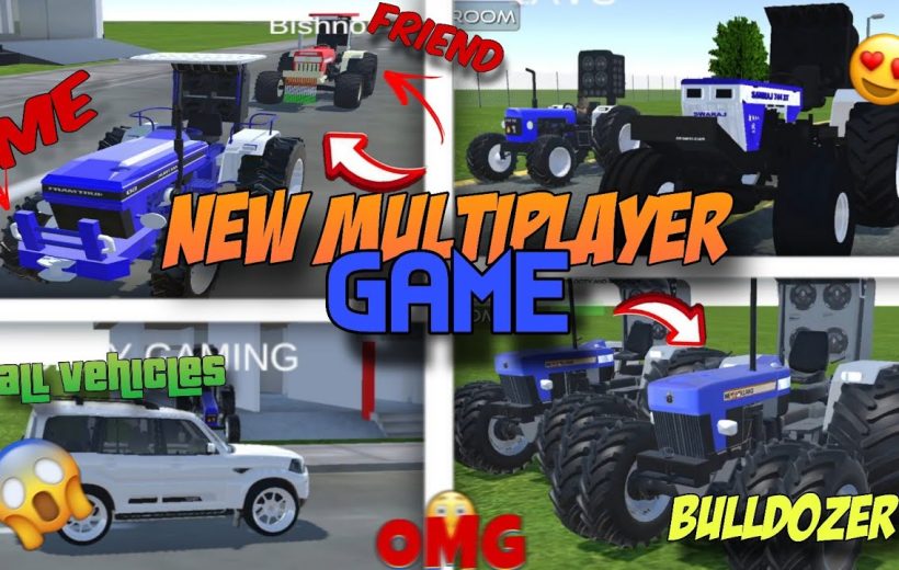 Multiplayer game thumbnail showing various blue tractors, a white SUV, and text overlays