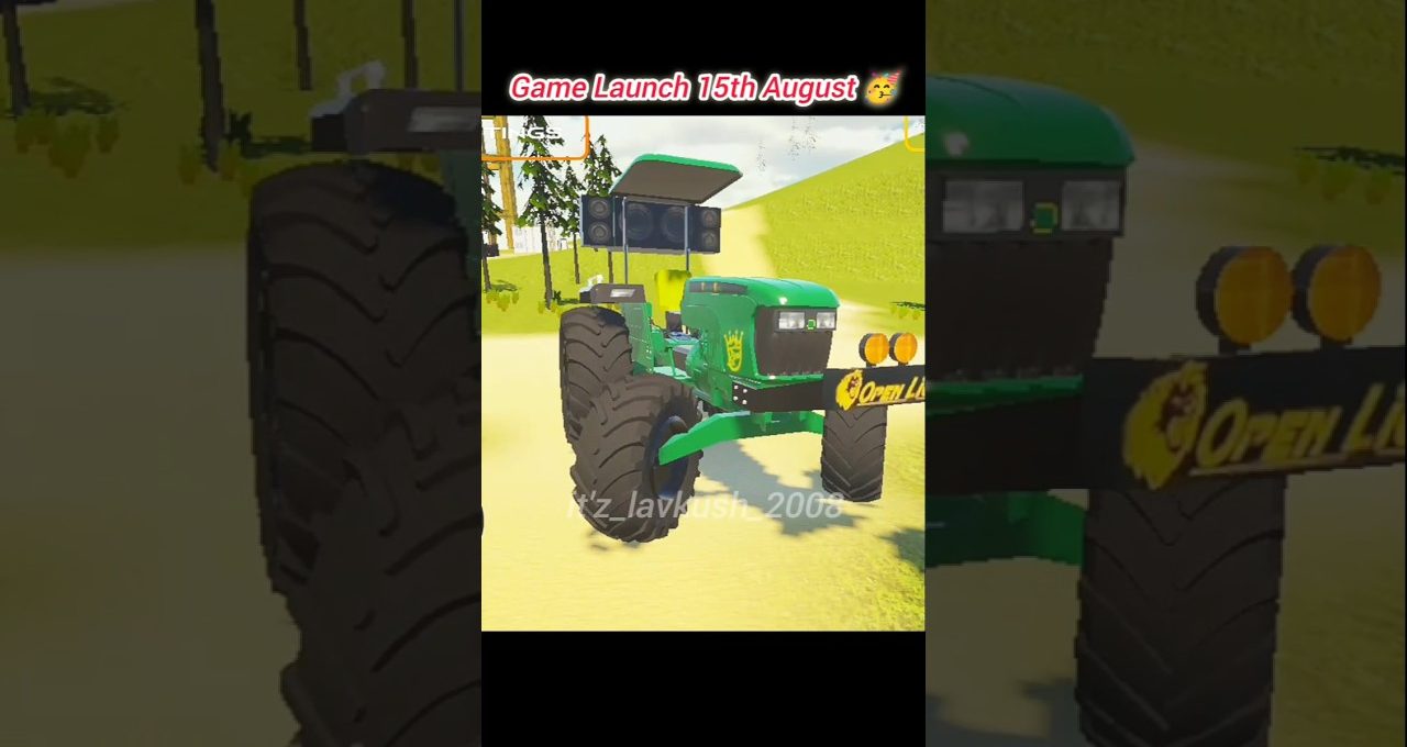 Green off-road tractor with oversized wheels driving on a hilly dirt path
