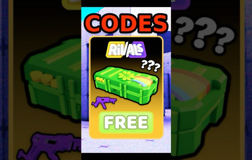 Bright game graphic showing a green loot crate, purple gun icon, and "FREE" text