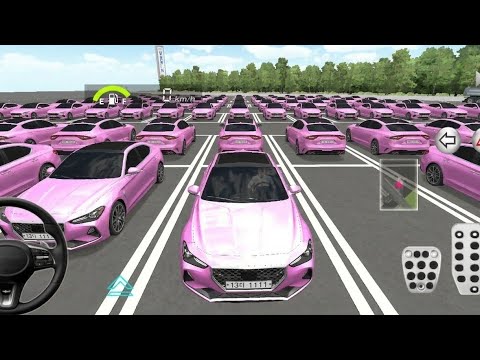 Row upon row of identical pink sports cars parked in a large lot
