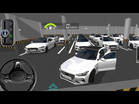 White sedans parked in an indoor garage with one car door open and steering wheel visible