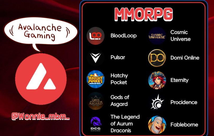 List of Avalanche Gaming MMORPG titles with logos and game names on black panel