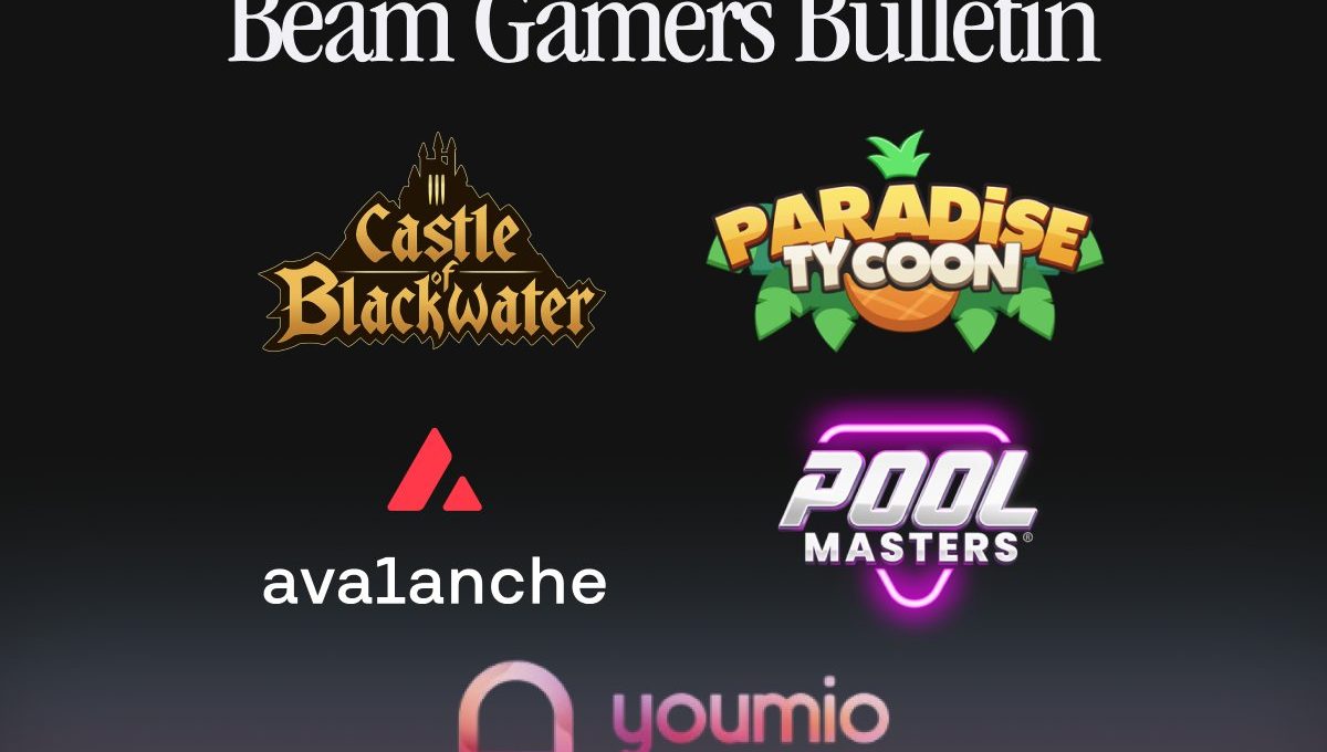 Beam Gamers Bulletin banner with game logos, Avalanche and Youmio partners listed.