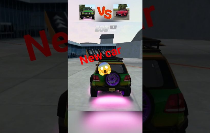 Rear view of a green modified SUV with purple neon underglow and spare wheel