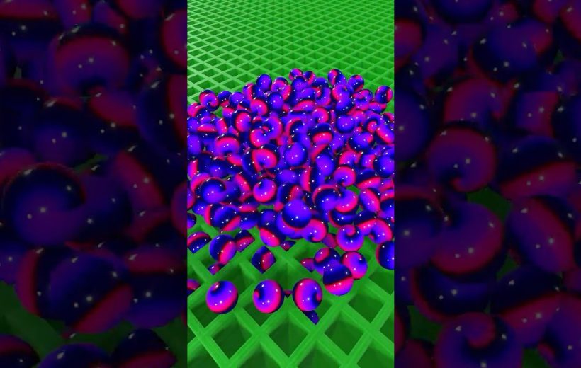 Cluster of glossy purple-pink spheres scattered on a green waffle-like grid background