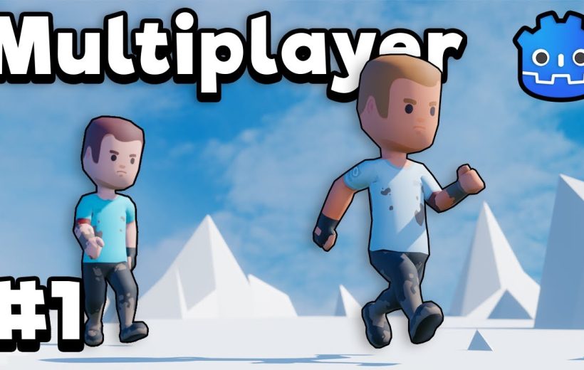 Two cartoon game characters running in a snowy low-poly landscape with "Multiplayer" text
