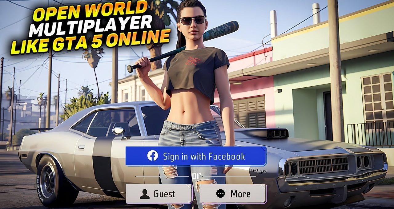 Young woman in sunglasses holding a baseball bat standing beside a classic muscle car on street