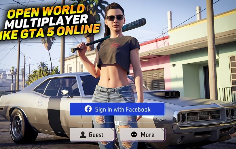 Young woman in sunglasses holding a baseball bat standing beside a classic muscle car on street