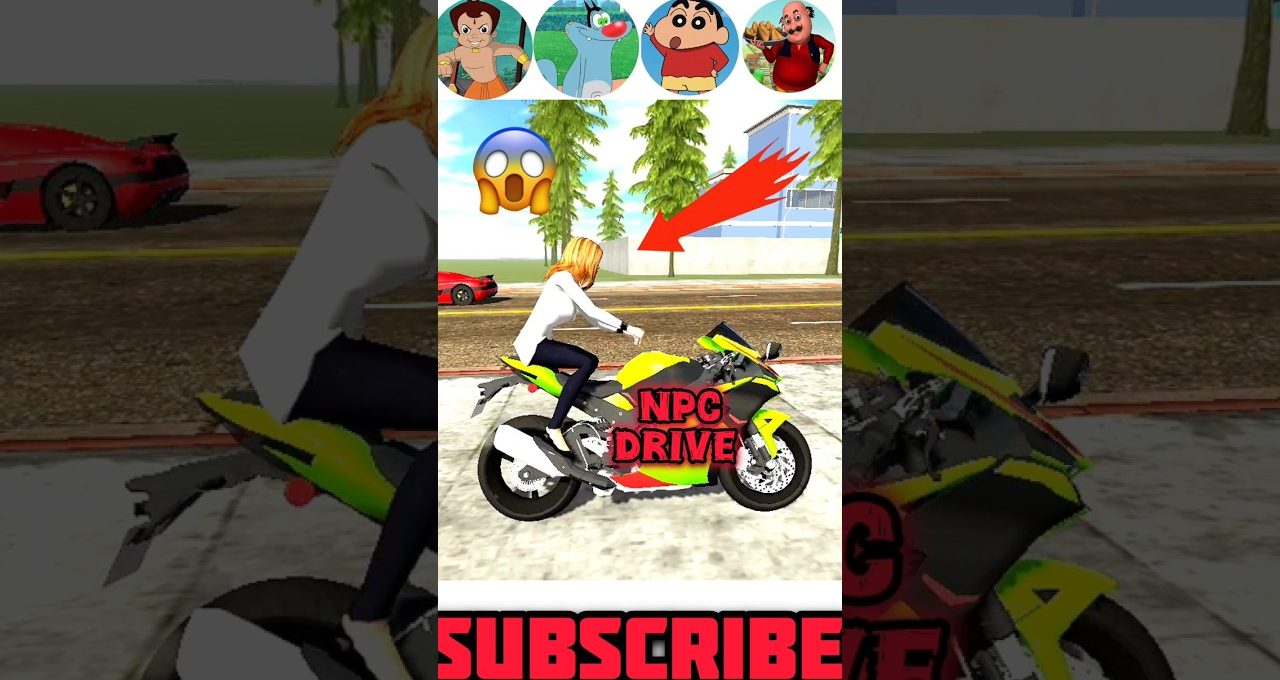 Woman riding a bright yellow sport motorcycle on a street with trees and buildings