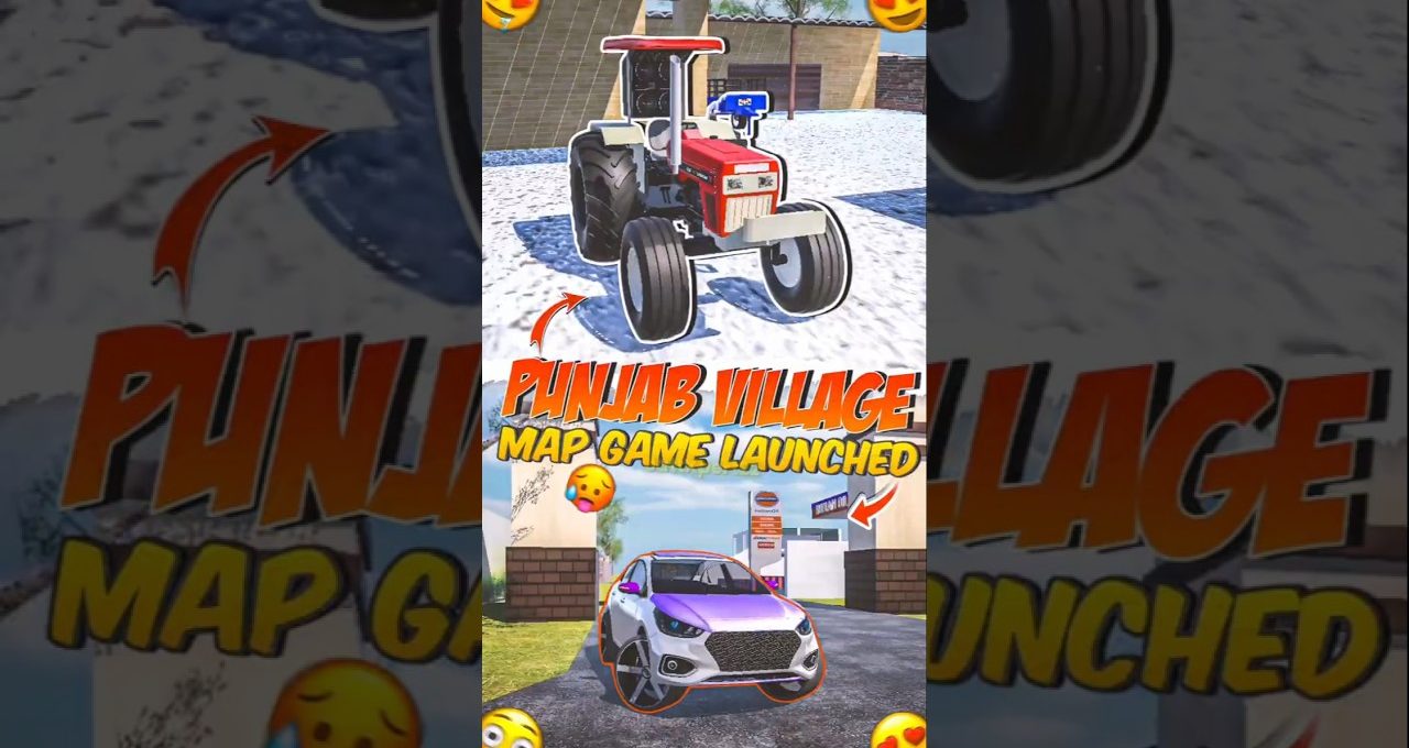 Tractor and car showcased in snowy Punjab village map game promotional poster