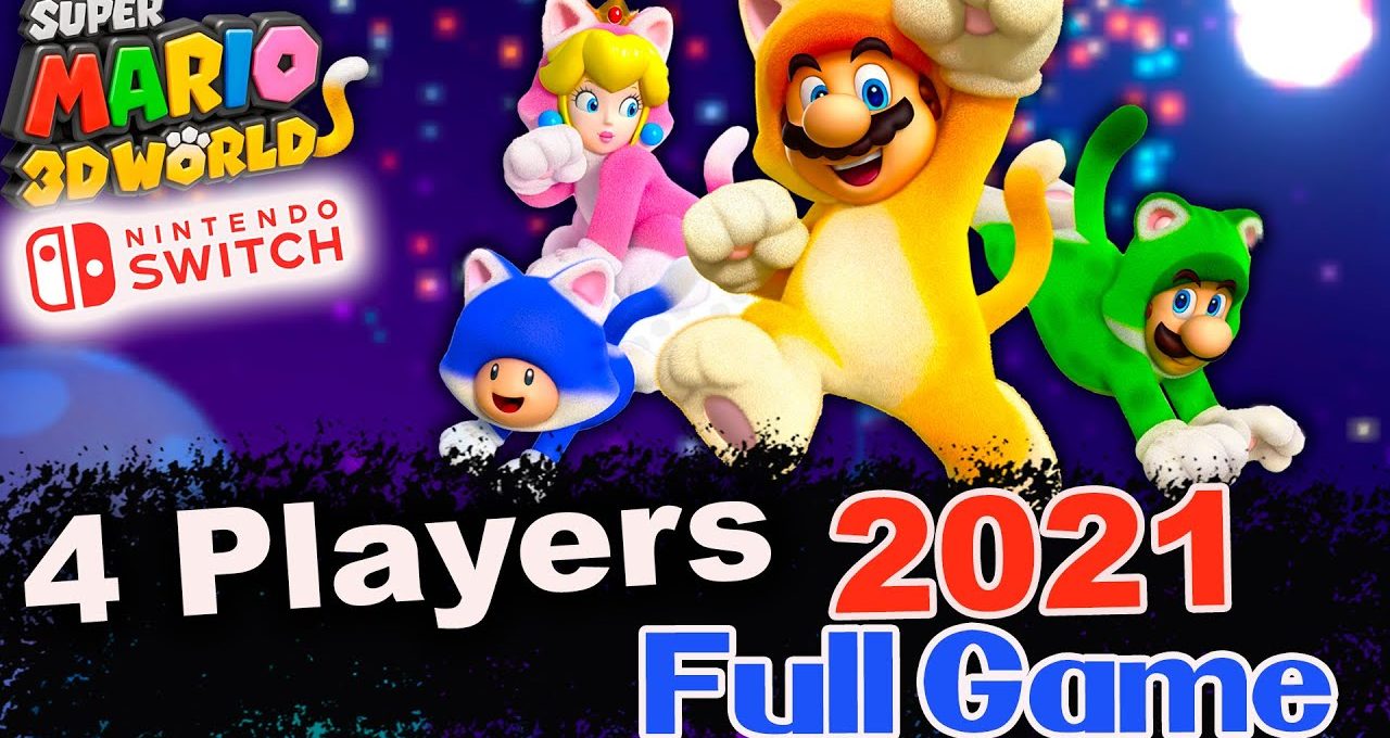 Mario, Peach, Luigi, and Toad in cat suits promoting Super Mario 3D World Switch