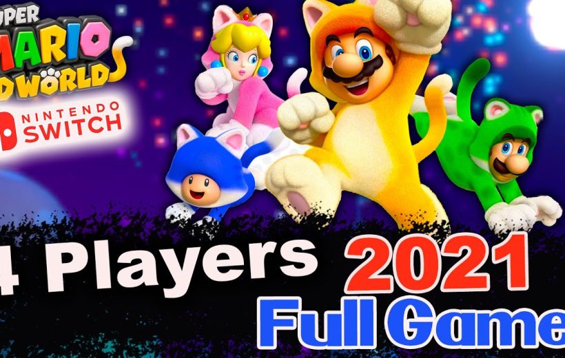Mario, Peach, Luigi, and Toad in cat suits promoting Super Mario 3D World Switch
