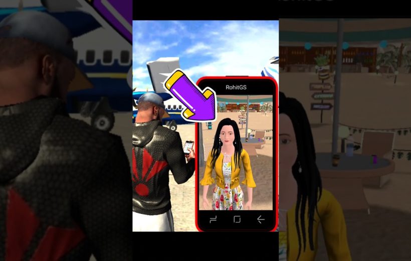 Man viewing a virtual avatar of a woman on a smartphone at a beach scene