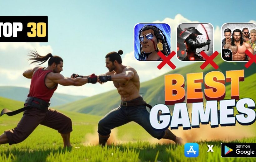 Two shirtless warriors spar in a sunlit grassy valley with "Best Games" text