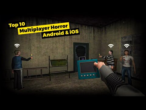 Multiplayer horror game scene showing players with flashlights in a dim room