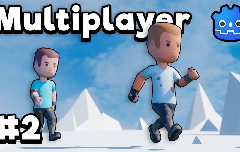 Two cartoon game characters running across a snowy geometric landscape under blue sky