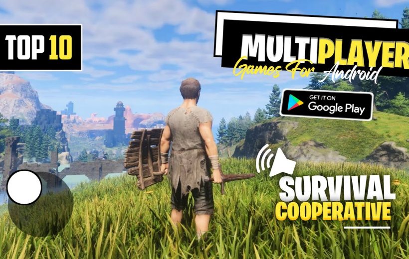 Player character with crude shield overlooking grassy valley toward distant castle in survival game