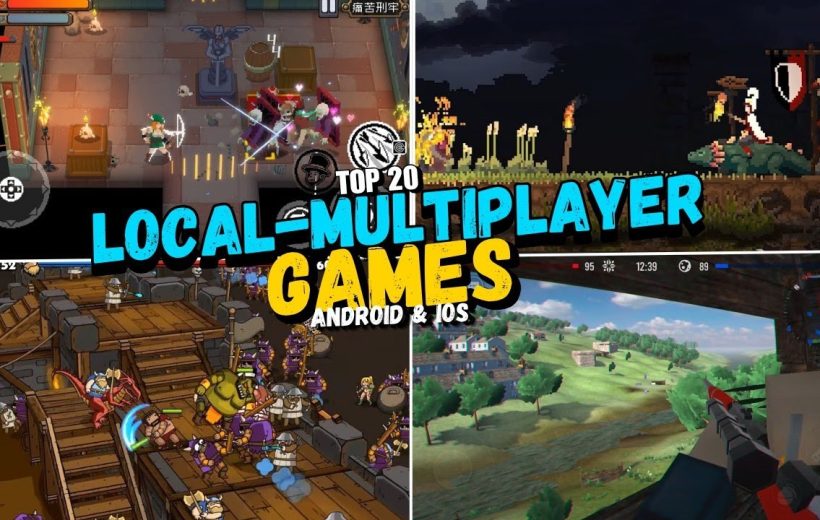 Collage of four pixel and 3D game scenes with bold "Local-Multiplayer Games" title