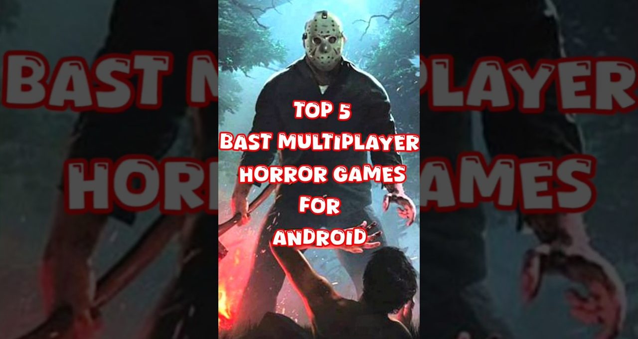 Jason-style killer looming over a victim in a dark forest, horror game cover text