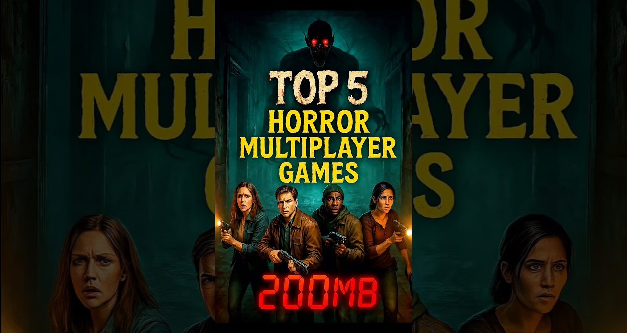 Four armed survivors with flashlights face a shadowy monster above game title