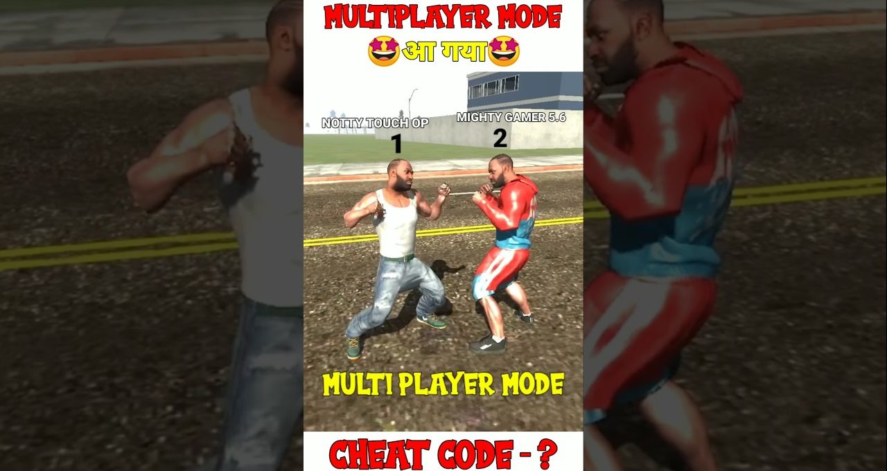 Two game characters facing off in a multiplayer street fighting scene with labels.