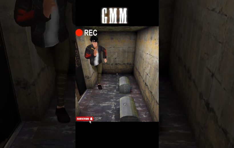 Young man running through a narrow, dimly lit concrete corridor with crates.