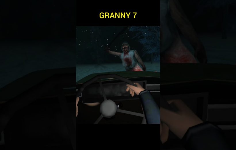 Driver view of a bloodied, screaming granny pounding on a car windshield at night