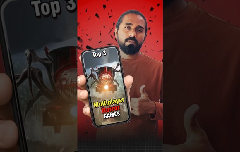 Man holding phone displaying "Top 3 Multiplayer Horror Games" with thumbs up gesture