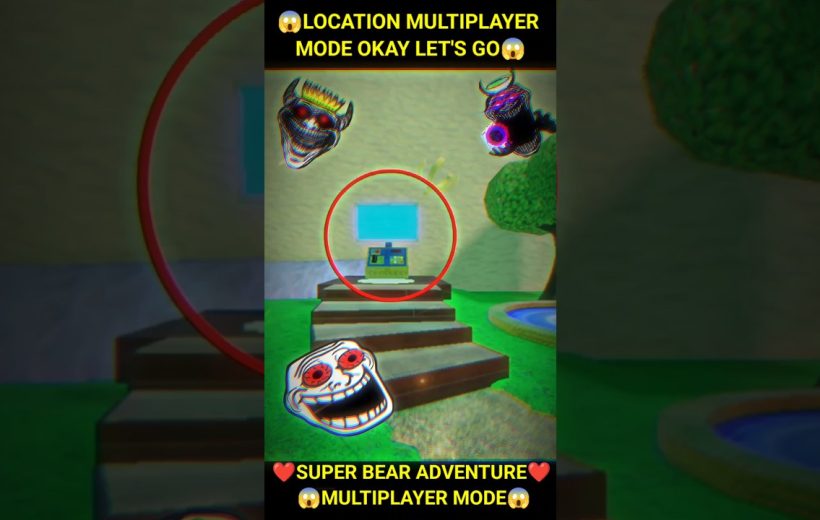 Cartoonish game scene showing a circled computer terminal on steps in a yard