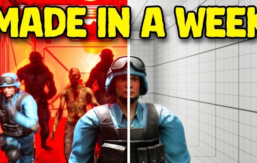 Soldier split between red zombie-filled corridor and empty white grid testing room