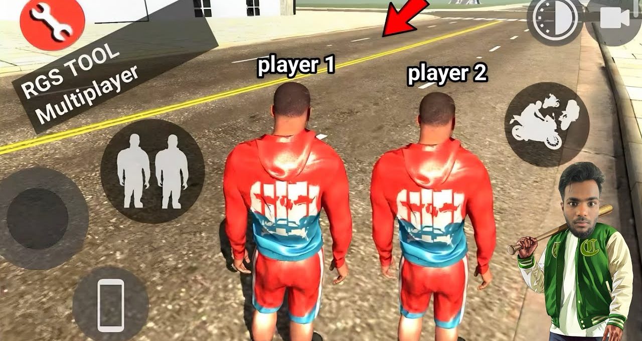 Two identical game avatars labeled "player 1" and "player 2" standing on road