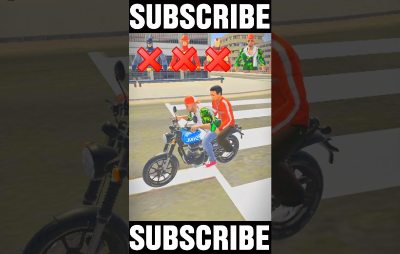 Two animated characters riding a blue motorcycle across a marked street, "Subscribe" text above and below