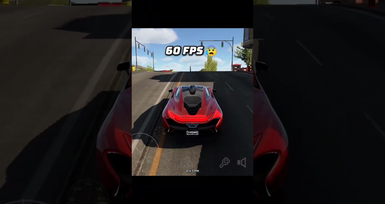 Red sports car driving uphill on a sunny road with "60 FPS" text overlay