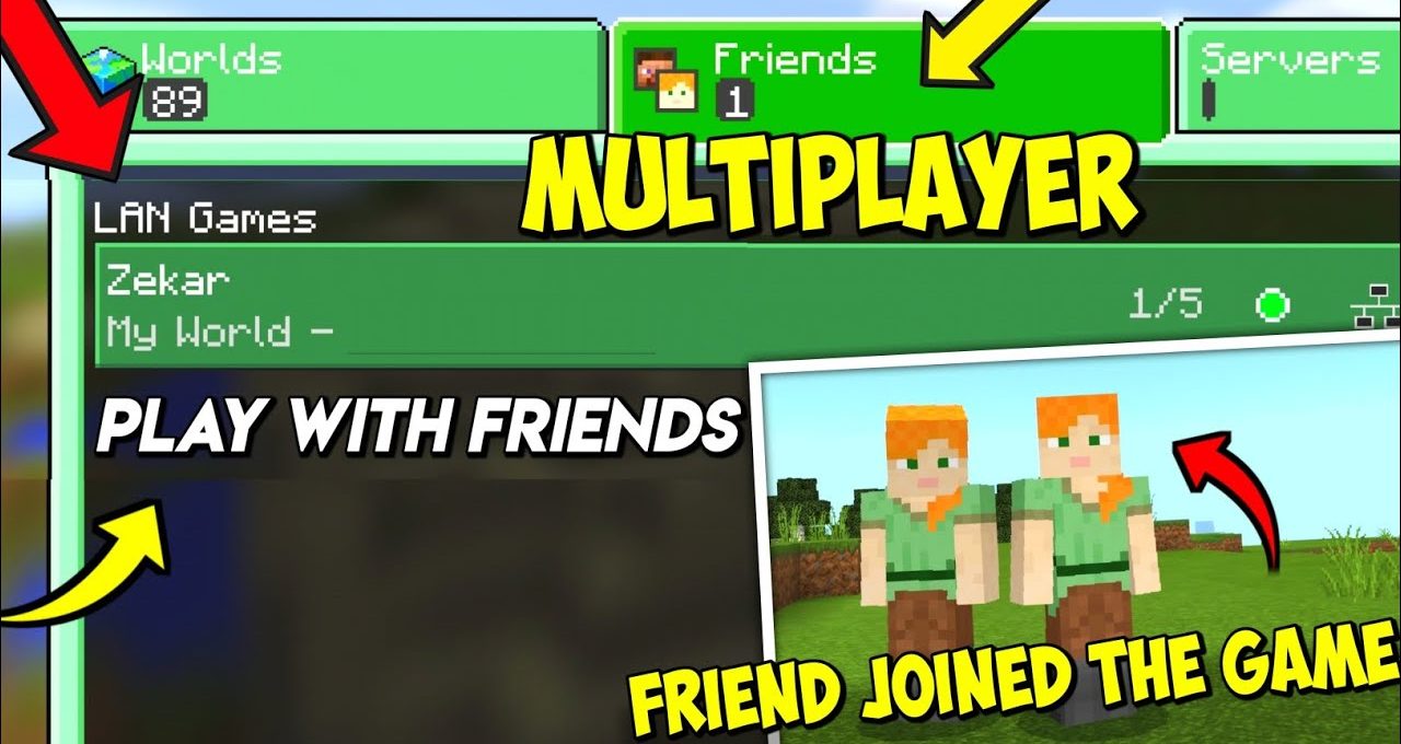 Minecraft multiplayer menu screenshot with "Play with Friends" text and two avatars