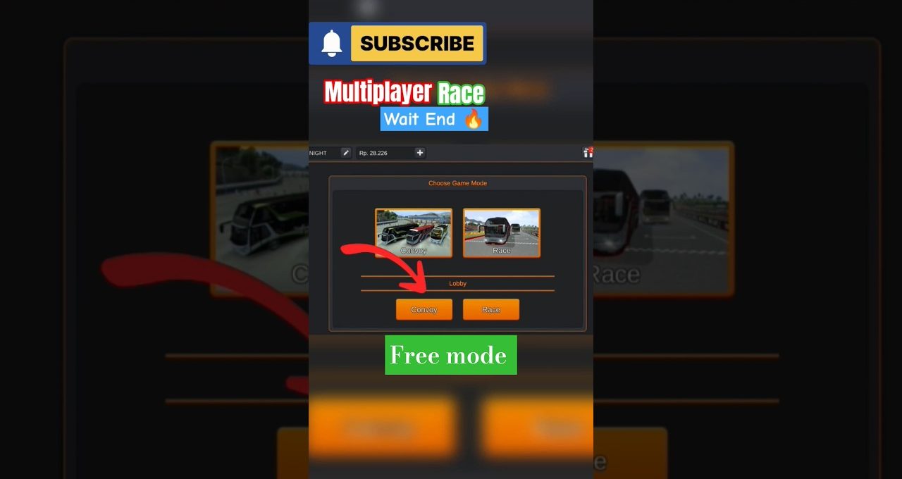 Game menu screen showing multiplayer modes with highlighted Convoy and Race buttons.