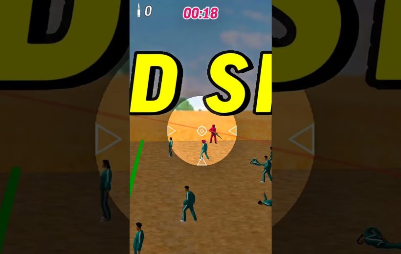 Mobile game screenshot showing player aiming at a red enemy among teal-clad characters