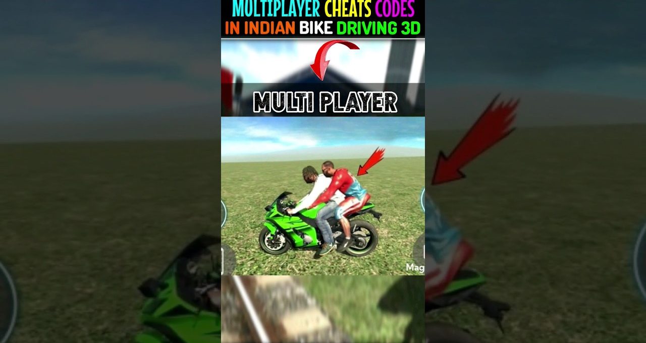 Two players riding a green sport motorcycle across an open grassy field in game