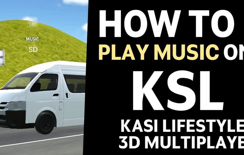 White van driving on road beside bold text reading "How to Play Music on KSL."