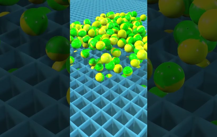 Yellow and green balls spilling across a blue grid of square compartments.