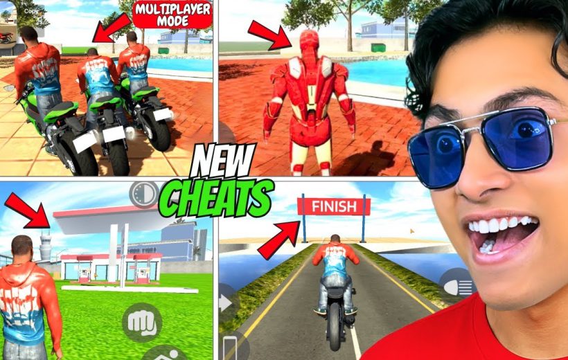 Gamer thumbnail showing excited man and motorcycle game scenes with "New Cheats" text