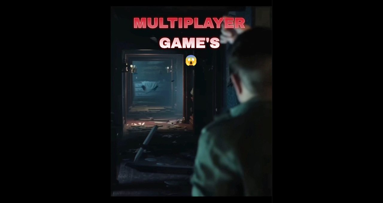 Person viewing a dim, debris-strewn corridor in a tense multiplayer game scene.