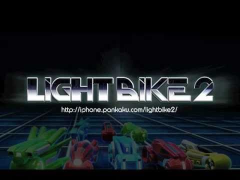 Futuristic neon "Light Bike 2" title with colorful grid motorcycles lined up for racing