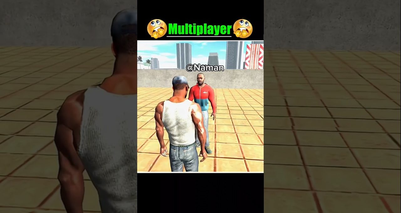 Two game characters face each other on a tiled rooftop with city skyline