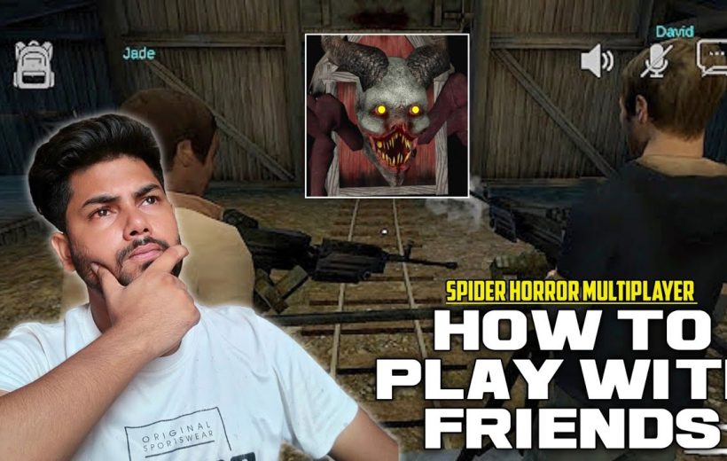 Man pondering over multiplayer horror game thumbnail showing two players and demonic spider face