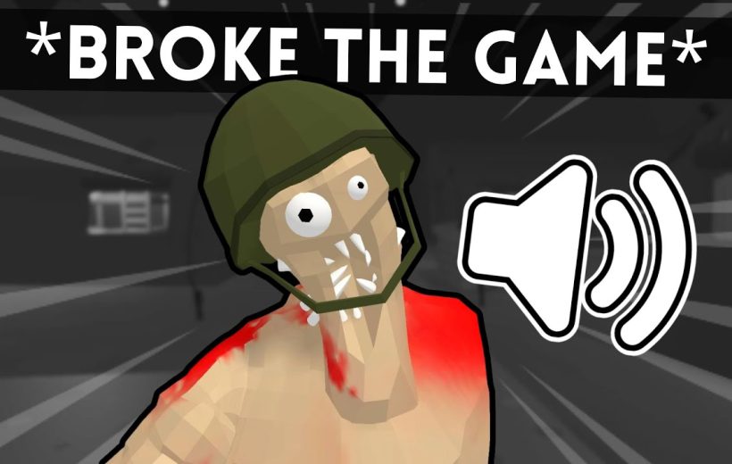 Distorted low-poly soldier with helmet and bloodstained shoulder beside loudspeaker icon and text.