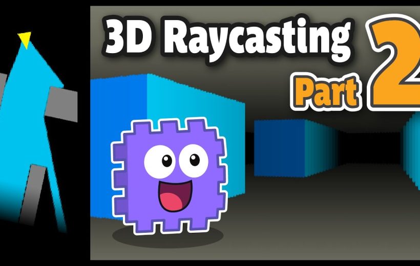 Cartoon purple gear character smiling in a 3D raycasting corridor with title "Part 2"