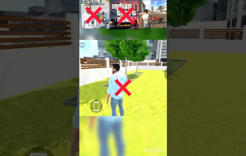 Third-person video game character standing in a fenced backyard with a red X overlay.
