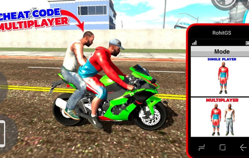 Two characters riding a green sport motorcycle in a city street game scene